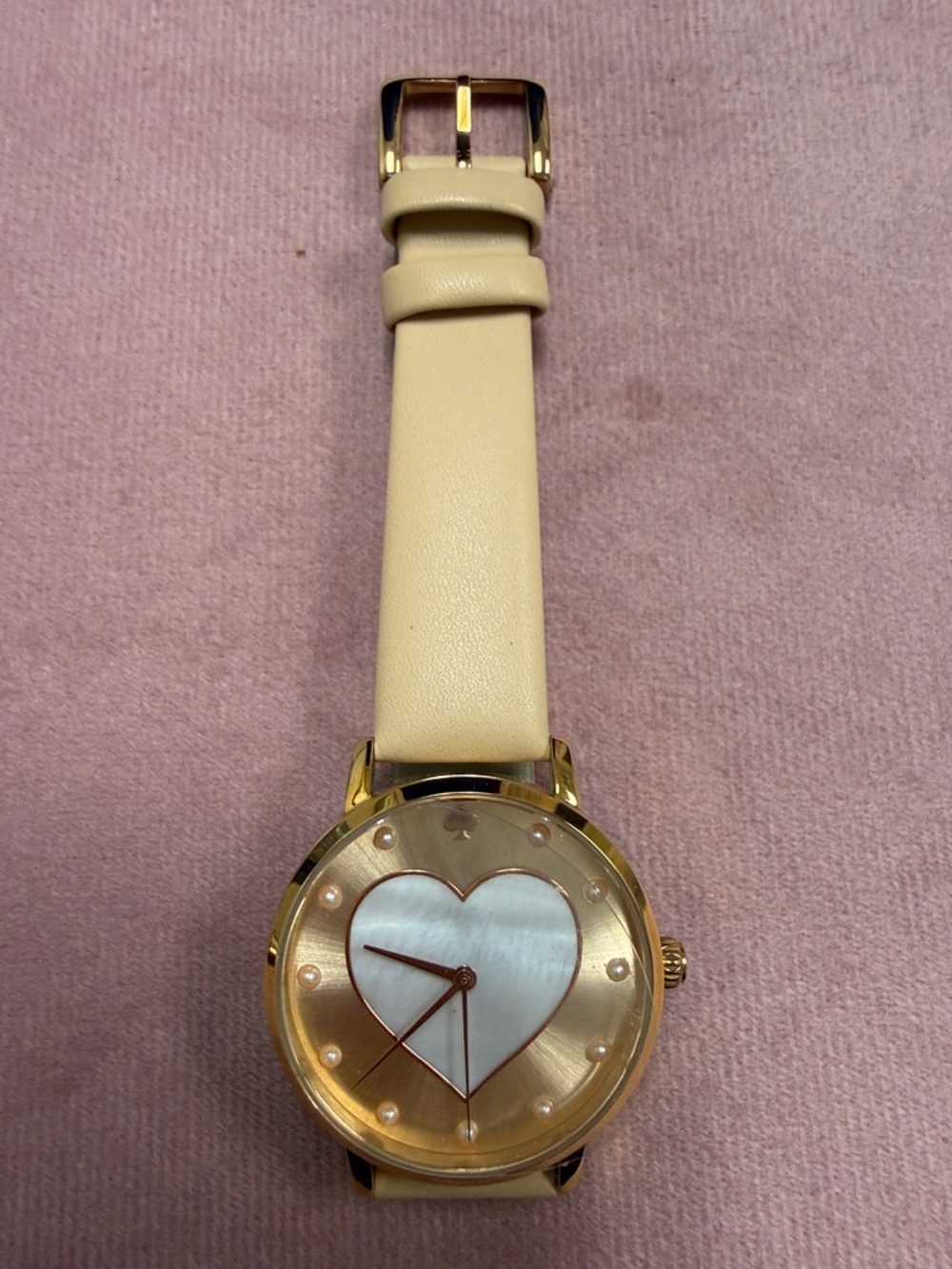kate spade Gold-Tone Watch with White Heart Dial and Cream Strap - Picture 2 of 7